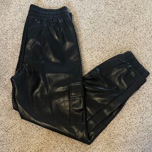 The Loft Black Faux Leather Jogger Pants with pockets